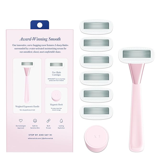 Athena Club Women's Razor Shave Kit, 1 Rose Razor Handle + 6 Blade Refills