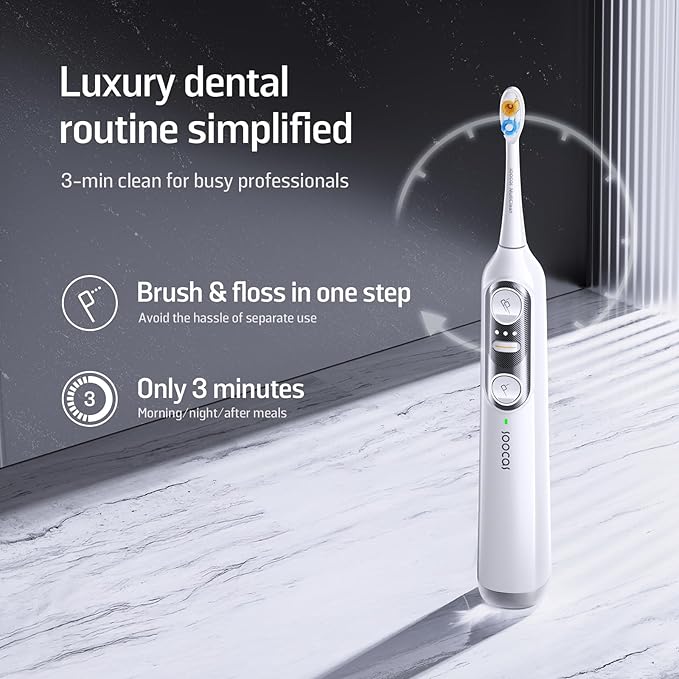 Soocas NEOS II - Electric Toothbrush with Water Flosser, Sonic Electric Toothbrush for Adults, Cordless Water Flosser for Travel, Portable Oral Irrigator, Up to 100% Plaque Removal, Pearl White