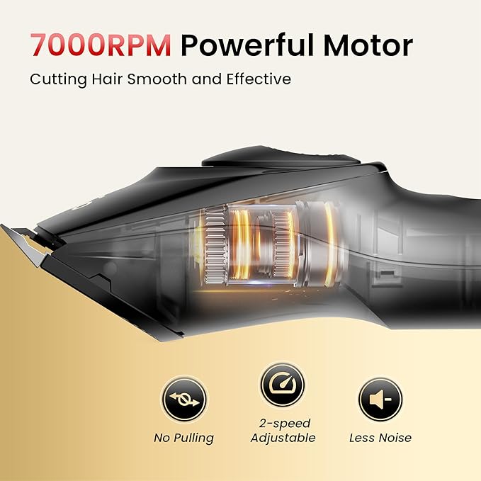 Hair Clippers for Men, Cordless Hair Clipper Kit, Adjustable 4 Length Setting, 2-Speed Settings, Replaceable Ceramic Blade Heads, Rechargeable Hair Clippers for Family (Black)