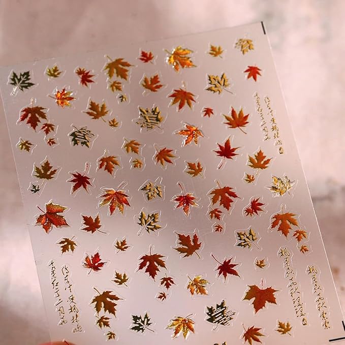 Fall Nail Art Stickers 5D Embossed Maple Leaf Nail Decals Autumn Leaves Nails Design Self-Adhesive Nail Art Supplies Fall Maple Leaf Manicure Sliders for Women Thanksgiving DIY Manicure Decorations