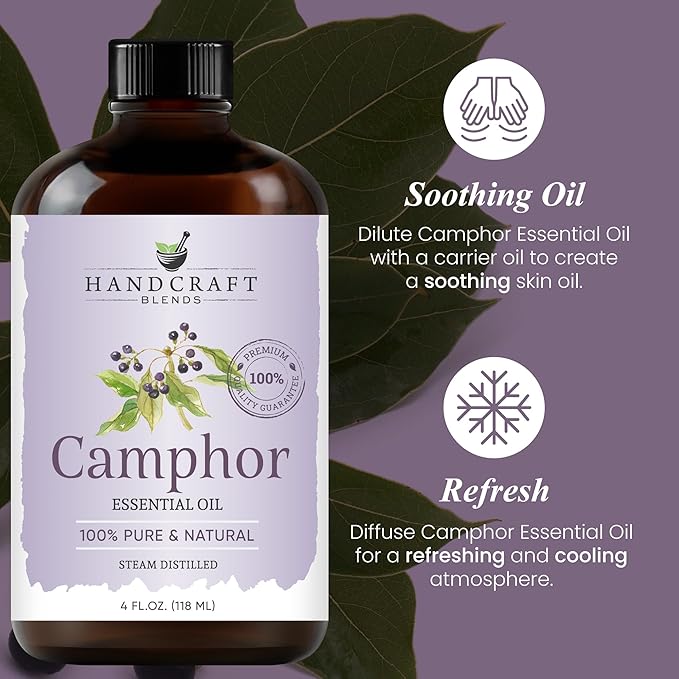 Handcraft Blends Camphor Essential Oil – Huge 4 Fl Oz – 100% Pure and Natural – Premium Grade Essential Oil for Diffuser and Aromatherapy, Skin, Massage, Candle and Soap Making Fragrance
