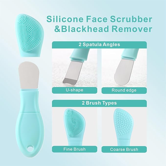 Blackhead Remover & Silicone Face Scrubber,Face Spatula,Facial Cleansing Brush, Pore Brush, Face Scrubber Exfoliator for Facial Deep Cleansing (Cyan)