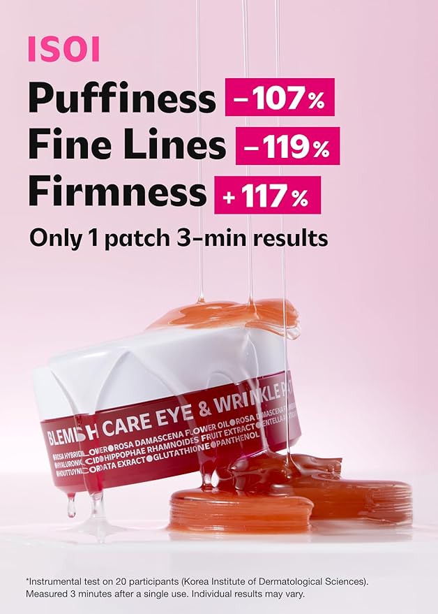 ISOI Blemish Care Under Eye Patch for Dark Circles, Puffiness and Wrinkles, Hydrating Gel Eye Masks with Hyaluronic Acid & Bulgarian Rose Oil, Korean Skin Care (90 pcs, 3.17 oz)