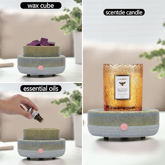 Wax Melt Warmer, Ceramic Candle Melter Melting Wax 3-in-1 Oil Burner Electric Fits Yankee Large Jar, Scented Candle Holder for Home Decor Gifts for Mom Grandma Women Girls