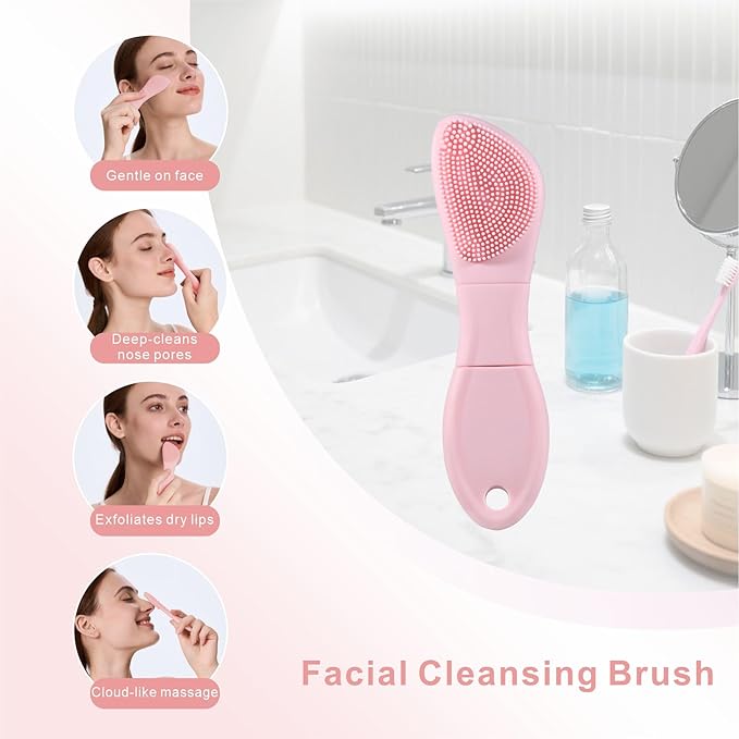 Blackhead Remover & Silicone Face Scrubber,Face Spatula,Facial Cleansing Brush, Pore Brush, Face Scrubber Exfoliator for Facial Deep Cleansing (Pink)