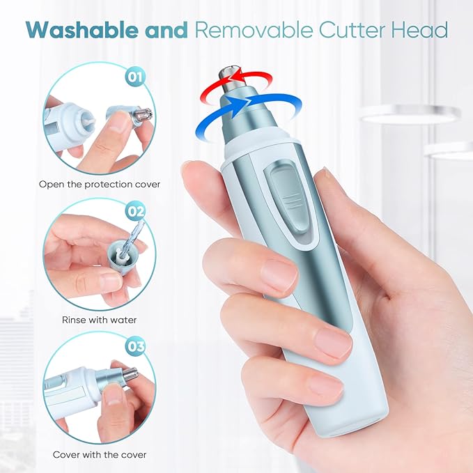 Ear and Nose Hair Trimmer Clipper - 2025 Professional Painless Eyebrow & Facial Hair Trimmer for Men Women, Battery-Operated Trimmer with IPX7 Waterproof, Dual Edge Blades for Easy Cleansing Blue