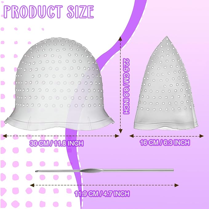 2 Pcs Hair Coloring Highlighting Cap Reusable Silicone Highlight Cap Pull Through Caps for Hair Coloring Frosting Cap with Hook Hair Dye Cap with Holes Hair Salon Tools Hairdressing Highlighting Kit