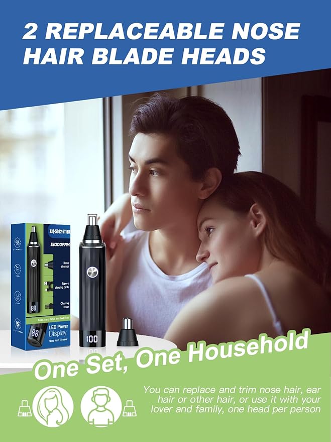 LED Display Ear and Nose Hair Trimmer Clipper for Men Women,2025 Rechargeable 2 in 1 Professional Painless Eyebrow & Facial Hair Trimmer with Powerful Motor