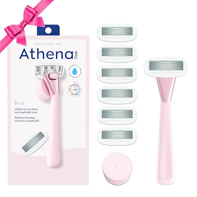Athena Club Women's Razor Shave Kit, 1 Rose Razor Handle + 6 Blade Refills