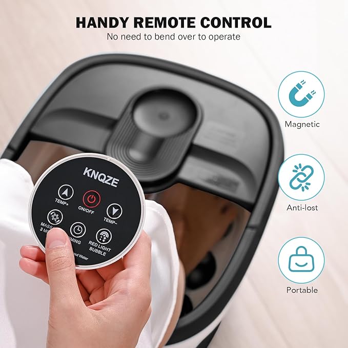 KNQZE Collapsible Foot Spa Electric Foot Bath with Heat, Bubble, Remote, 24 Motorized Shiatsu Massage Balls. Pedicure Soaking tub for Feet Stress Relax (Black)