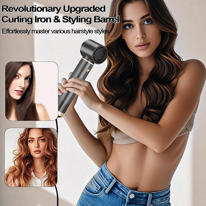 5 in 1 Hair Styler & Hair Dryer Brush, Low-Speed Negative Ionic Air Styler Drying, Multi Hair Styler, Professional Blow Dryer Brush for Curling Volumizing Straightening Styling(Gray Gold)