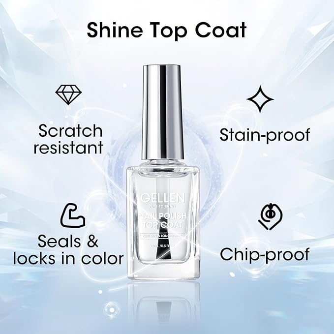 GELLEN Clear Nail Polish Base Top Coat, Sheer Pink Tinted Base Coat & Shine No Wipe Top Coat for Strengthening Thin Damaged Natural Nails, Quick Dry Regular Nail Polish No UV Gel, Hema Free, Non-toxic
