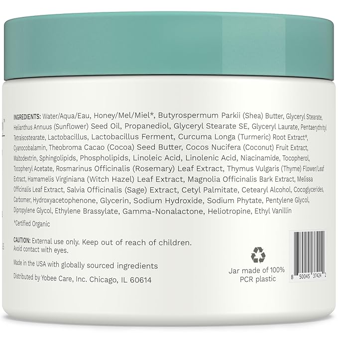 Yobee Body & Face Cream for Dry, Itchy Skin, Eczema & Psoriasis, Dermatologist Formulated, Probiotics, Honey, Turmeric, Vitamins B12 & E, Ceramides, Shea Butter, Fragrance Free, For Kids & Adults