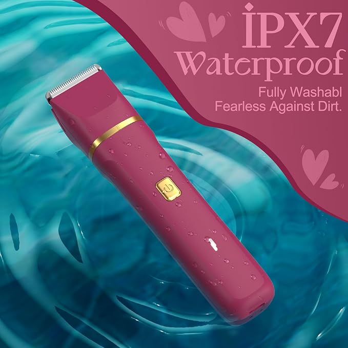 Bikini Razor for Women Men - Electric Waterproof Shaver Trimmer Hair Removal Groomer with Ceramic Blade Hypoallergenic USB Rechargeable Dock Wet Dry Body Facial Painless - Berry Red