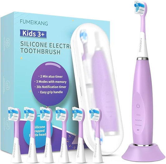 Kids Electric Toothbrushes Sonic Rechargeable Tooth Brush Gifts for Boys and Girls Smart Timer Power Toothbrush - 3 4 5 6 7 8 9 10 11 12 (Purple)
