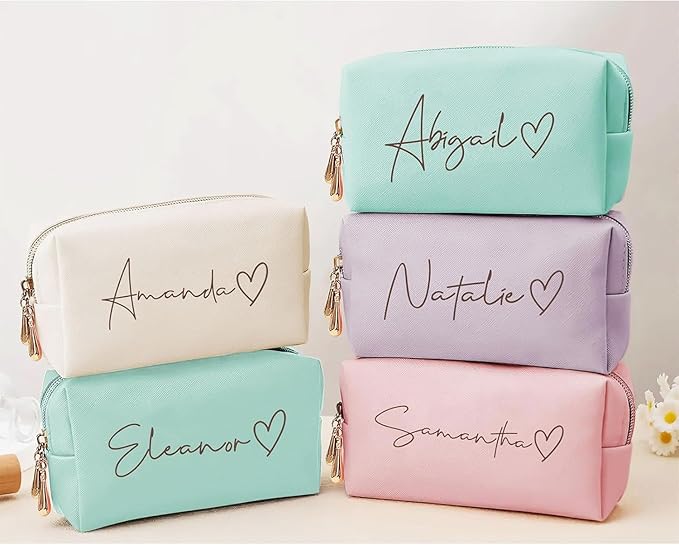 DayOfShe Personalized Name Makeup Bag Christmas Stocking Stuffers for Women Teenager Girls gifts,Custom Cosmetic Bag for Best Friend Birthday Bridesmaids Bag Gifts