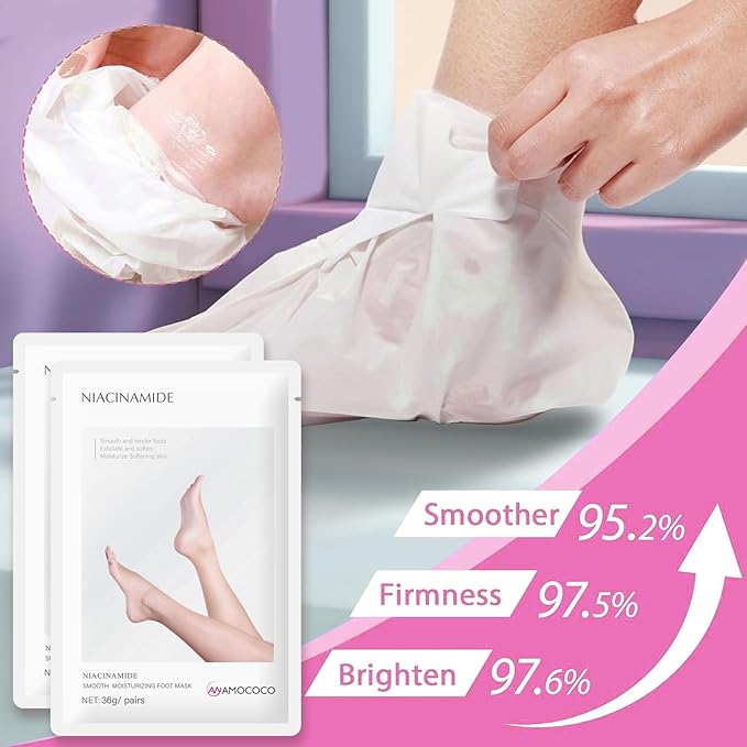 5Packs Foot Mask with Niacinamide, Deep Hydration Foot for Dry Cracked Skin, Nourishing Care with Shea Butter & Vitamin E, SPA at Home, 6.3oz