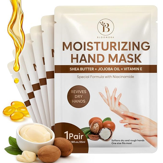 Repairing Hand Mask for Dry Cracked Hands, Hand Masks with Shea Butter, Jojoba Oil & Vitamin E, Moisturizing Gloves, Skin Care Gifts for Women & Men, Self Care Gifts for Women (6 Pairs)