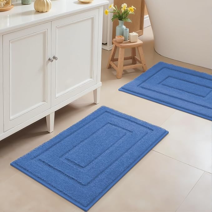 GRANNY SAYS Bathroom Rugs Sets 2 Piece,Soft Bath Mats for Bathroom, Bath Rugs Non Slip Washable, Absorbent Bath Rug for Tub, Shower and Toilet, Bath Mat Set (Blue, 20" x 32" + 16" x 24")