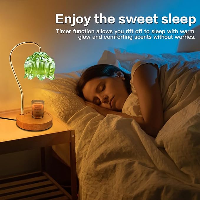 Dimmable Flower Candle Warmer Lamp, Green Candle Warmer with Timer & 4Bulbs, Birthdays Chirstmas Gifts for Women Mom, Unique Home Decor for Bedroom Fits All Jar Candle