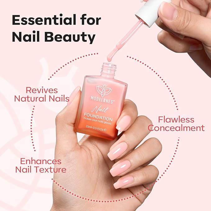 modelones Nail Strengthener Peachy Pink Nail Repair for Damaged Nails Strengthening Polish 15ml Nail Growth and Strengthener Natural Concealer Foundation Nail Care Gifts for Women