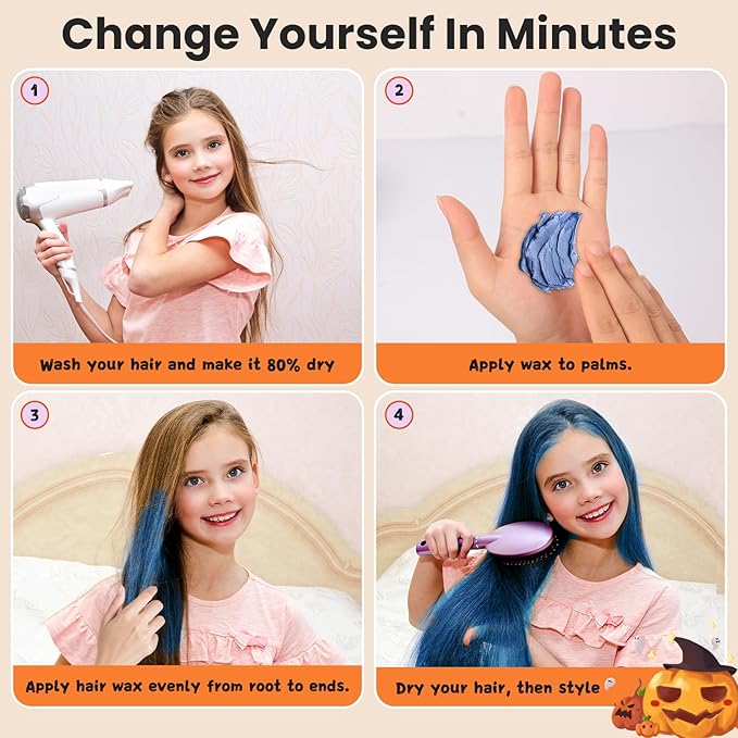 4 Colors Temporary Hair Color Wax for Kids, Blue Green Gray White Hair Styling Mud, Washable Style Dye for Girl Boy Teens, DIY Instant Hair Coloring Gel Cream for Cosplay Halloween Children's Day