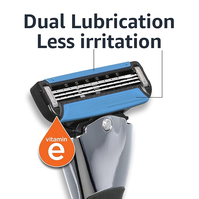 Amazon Basics 3-Blade Razor Cartridge, 3 Piece Set, Black | Motion Sphere | Dual Lubrication | Includes Handle | Pack of 3