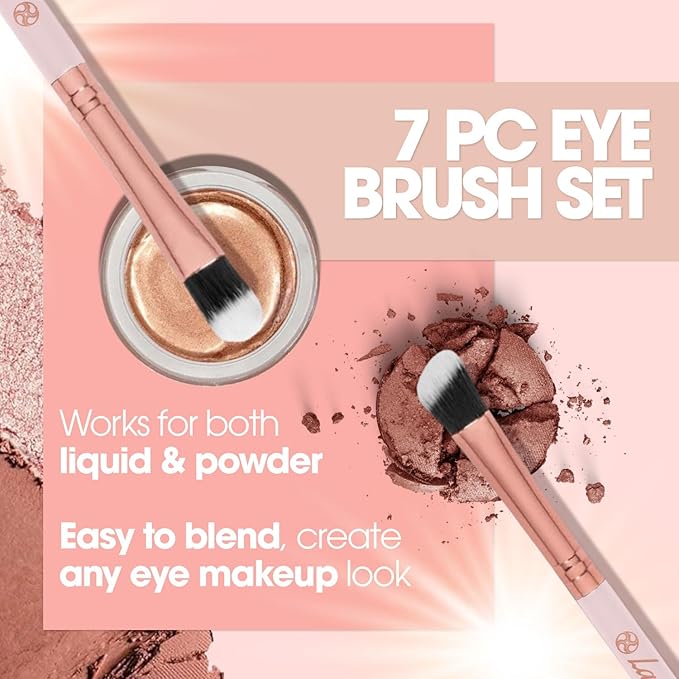 Lamora Eyeshadow Brush Set - Precision Eyeshadow Brushes For Blending Smudging Shading Defining Powdered and Liquid Eye Make-Up - 7Pc Pro Eye Makeup Brushes With Vegan Bristles