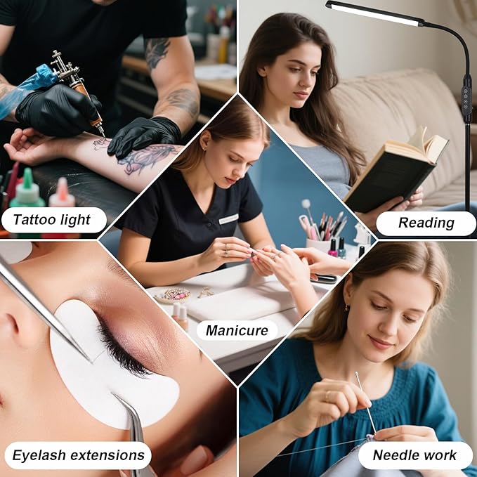 Bright LED Floor Lamps Remote Dimming for Eyelash Extension Tattoo Manicure Craft Drawing Makeup,Living Room Bedroom Office Adjustable Standing Reading Lights Esthetician Decor Supplies Nail lamp