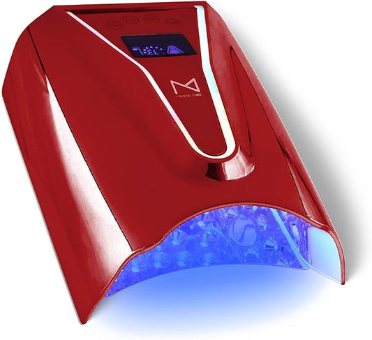 M - Crystal Cure 128W UV Nail Lamp - Fast Curing Nail Light with 45 Powerful 365nm+405nm LEDs - Cordless, Rechargeable, Auto Sensor - UV Light for Gel Nails for Manicures & Pedicures (Red)