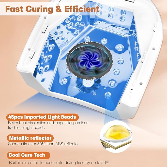 UV LED Nail Lamp Rechargebale, 72W Cordless Gel Nail Lamp with Fan Professional Nail Lamps for Gel Nails Nail Dryer with 45 Beads, Perfect for Salon Manicure, Pedicure, Home DIY Use (Pure White)