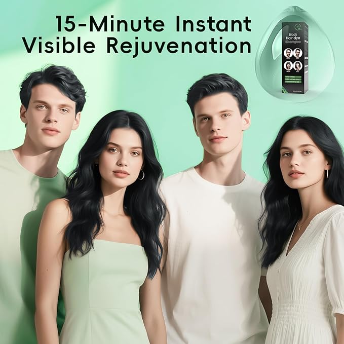 Black Hair Dye Shampoo for Gray Hair, Semi-Permanent Hair Color Shampoo for Men/Women,3 in 1 100% Grey Coverage,Natural herbal Ingredients (Black)