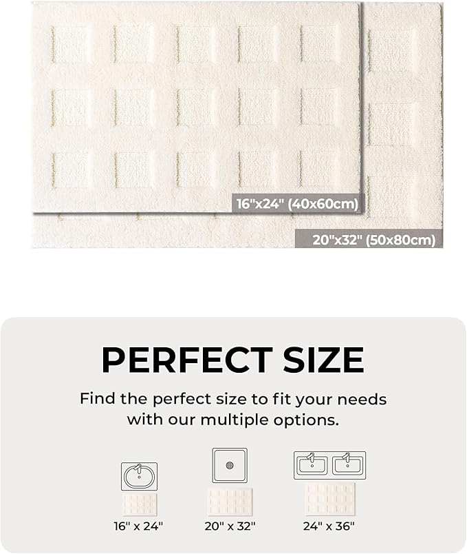 GRANNY SAYS Bathroom Rugs Sets 2 Piece, Super Soft Absorbent Microfiber Bath Mats for Bathroom Non Slip Washable,Waffle Bath Rugs Set for Shower Tub Toilet Decor (White, 16" x 24" + 20" x 32")