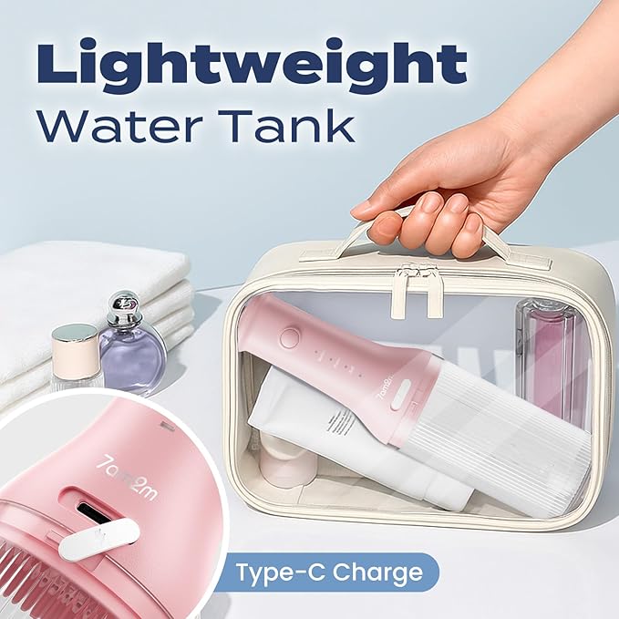 7AM2M Portable Water Flosser Cordless, Water Flosser with 3 Modes and 2 Jet Tips, USB C Rechargeable, IPX7 Waterproof, Dental Water Flosser for Travel and Home Use (Pink)