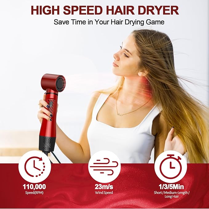 5 in 1 Air Styler Set & Hair Dryer Brush, Low-Speed Negative Ionic Hair Styler Drying, Multi Hair Styler, Professional Blow Dryer Brush for Curling Volumizing Straightening Styling (Red/Black)
