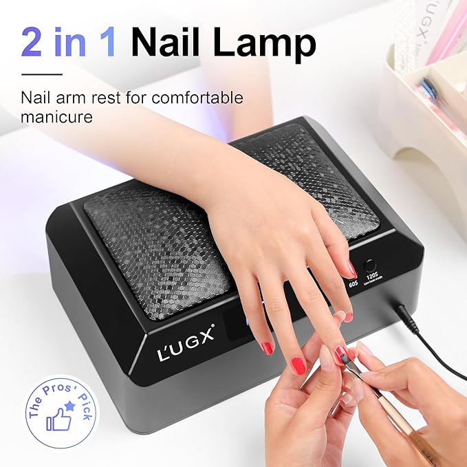 L'UGX Professional Nail Lamp for Gel Polish Dryer 72W LED UV Nail Lights with Arm Rest Pillow & Retractable Tray,Perfect for Manicure & Pedicure at Salon & Home Black