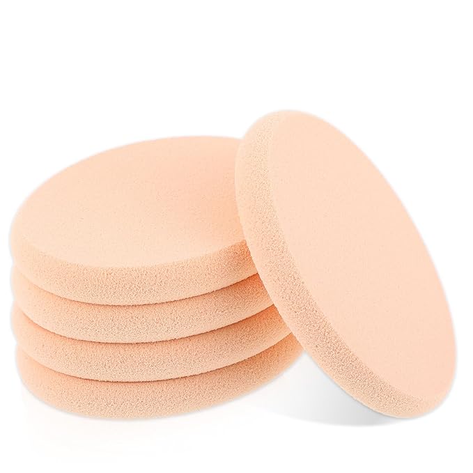 5 PCS Flat Makeup Sponge, Beige Smooth Makeup Sponges for Foundation, Oval Cushion Powder Puff Blender Make Up Sponges for Professional Makeup