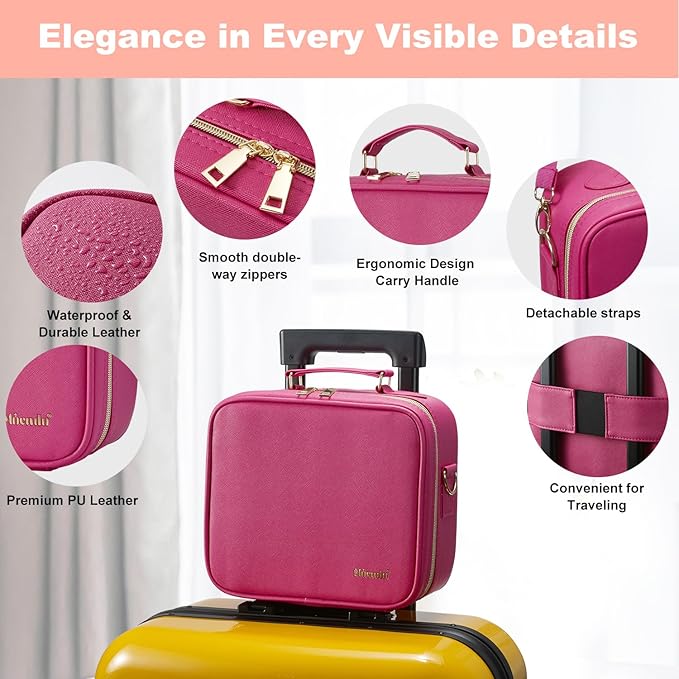 Mocado Travel Makeup Bag with LED Lighted Mirror,Travel Makeup Organizer,Makeup Case with 3 Color Lighted Setting and 10x Magnifying Mirror,Portable Storage and Adjustable Dividers Makeup Box(Violet)