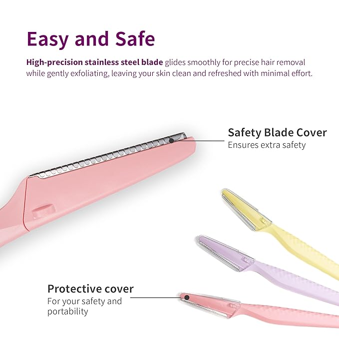 Tinkle Everglow Dermaplane Razor (3 ct), Eyebrow Razor & Face Razors for Women, Peach Fuzz Remover, Dermaplaning Tool, Stainless Steel Blades, Stocking Stuffers