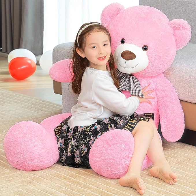 Giant Pink Teddy Bear 45 inch Stuffed Animals Plush Toy, Cute Life Size Big Soft Bear for Boy Girl Birthday Valentine Mother's Day, 4.5 LBs