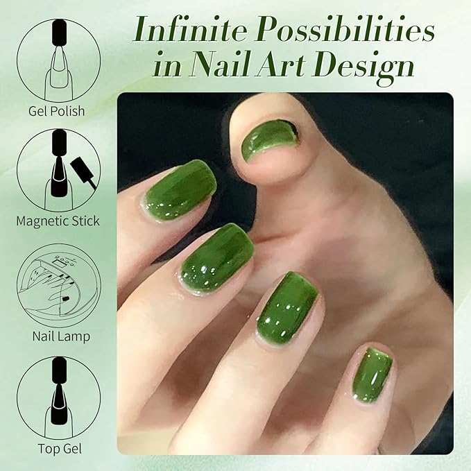 Born Pretty Jelly Gel Nail Polish, Jelly Green Sheer Gel Nail Polish, Dark Green Transparent Neutral Nail Polish Soak Off U v Nail Gel Diy Art for Girls Women 15ML