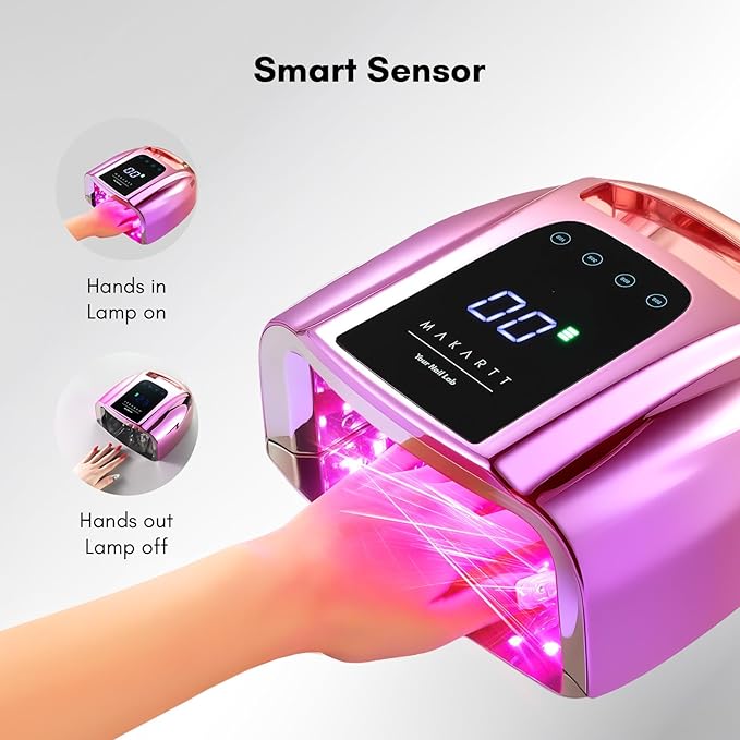 Makartt UV LED Nail Lamp with Handle for Gel Polish – Fast Curing UV Light Nail Dryer with 42 Beads 4 Timers Cordless Rechargeable Lamp LCD Touchscreen & Smart Sensor(Gradient Purple)