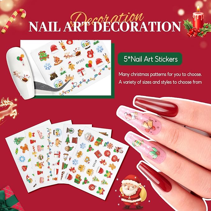 COSCELIA Christmas Gel Nail Polish kit with U V Light Starter Kit 10 Colors Gel Polish Top Base Coat Glitter Decorations Nail Art Gel Manicure Kit DIY Gifts for Women Teens