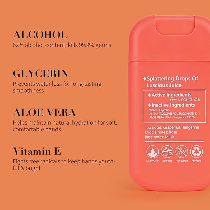 Power Mist Hand Sanitizer Spray, Scented Hydrating Hand Sanitizers Travel Size Refillable, Pocket Portable 1-Pack (Sunset over Grapefruits) 0.93Fl Oz 460-Sprays Each