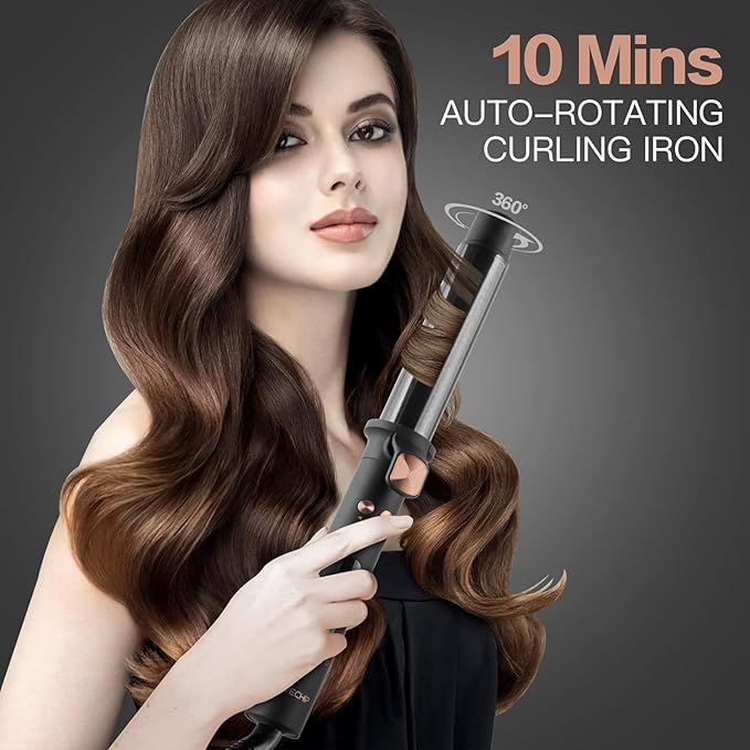 Automatic Rotating Curling Iron, 1 1/4 Inch Self Curling Wand with Extra Long 5.5” Tourmaline Ceramic Barrel, Fast Heating Ionic Hair Curler for Long Hair, Adjustable Hot Tools for Curls Waves 1.25"