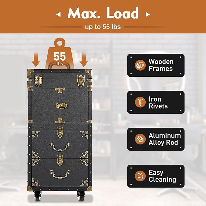 Cosmetic Train Case,Makeup Organizer Travel Case with Multiple Compartments,Rolling Makeup Case,Professional Makeup Casewith Wheels for Make-up Artists,55Lbs Load-Bearing