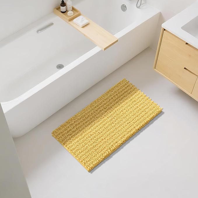 Yimobra Large Bathroom Rugs Non Slip Washable 36x24 Inch - Ultra Soft Absorbent Chenille Bath Mat, Quick Dry Shaggy Floor Carpet for Tub Shower, Yellow Home Decor Accessories