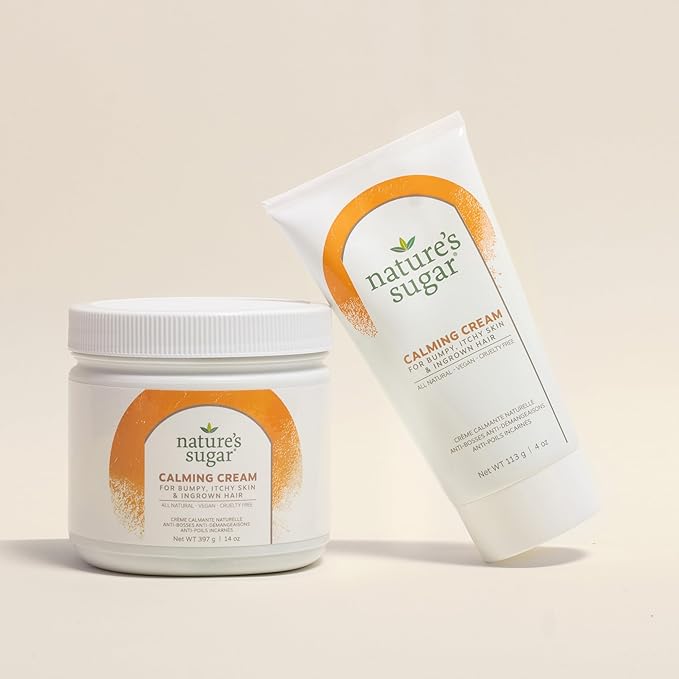 Nature’s Sugar Calming Post Wax Care Cream – Soothing Aftercare for Ingrown Hair & Itchy Skin – Hydrating Shea Butter & Sunflower Seed Oil– Fast-Absorbing Post Wax Cream for All Skin Types – 4 oz