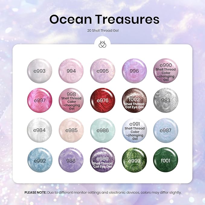 Beetles Pearl Gel Nail Polish Set - Ocean Treasures Gel Polish, 20 Colors Glitter Cat Eye Pink Red Mermaid Swirl Thread Effect Soak off UV Nail Gel for DIY Manicure Gift for Women