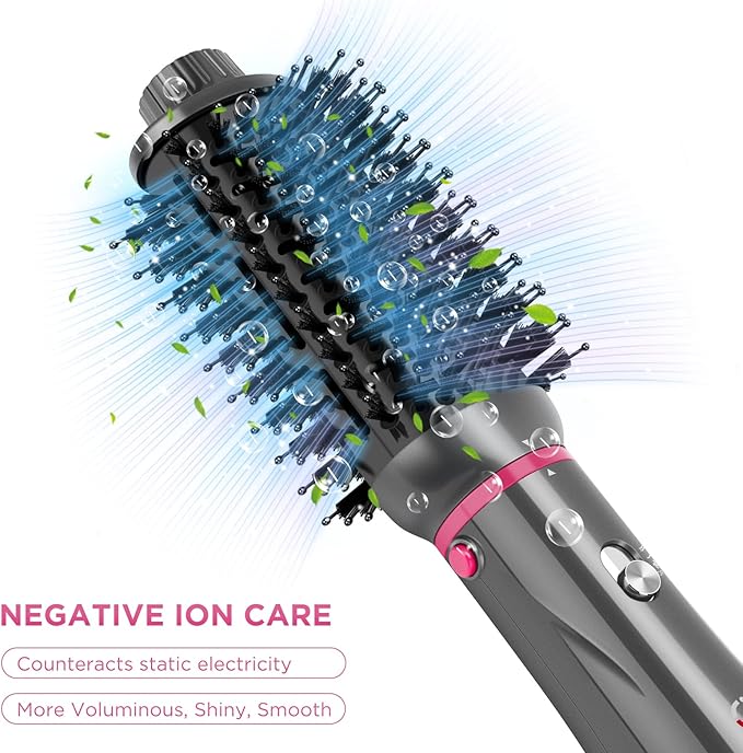 IG INGLAM 4 in 1 Hot Air Brush, Negative Ion Detachable Hair Styler & Volumizer with 2 Brush Heads, Updated Push Switch, Gray